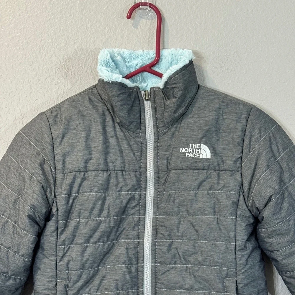 The North Face Girl's Size S 7/8 Gray Reversible Mossbud Swirl Insulated Jacket